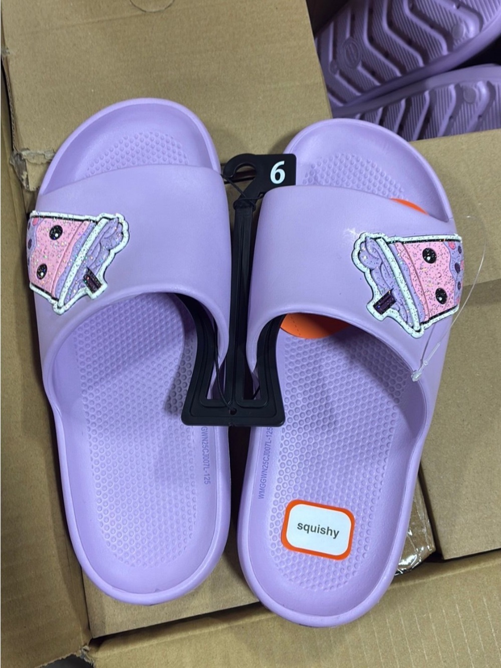 Kids Lavender Slide Sandals with Fun Boba Drink Patch